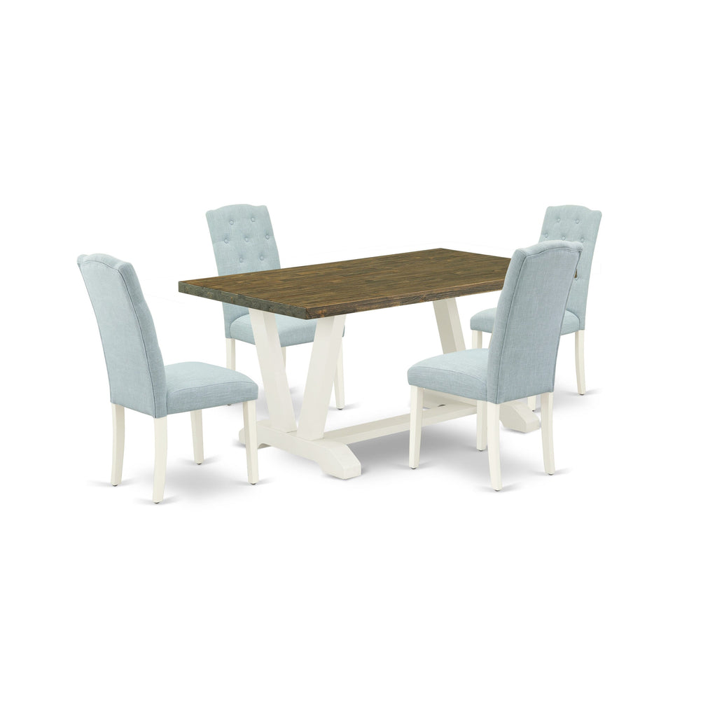 V076CKYXQ-H 5-Piece Dining Set with Rectangle Table and Linen Chairs, 36x60, Multi-Color