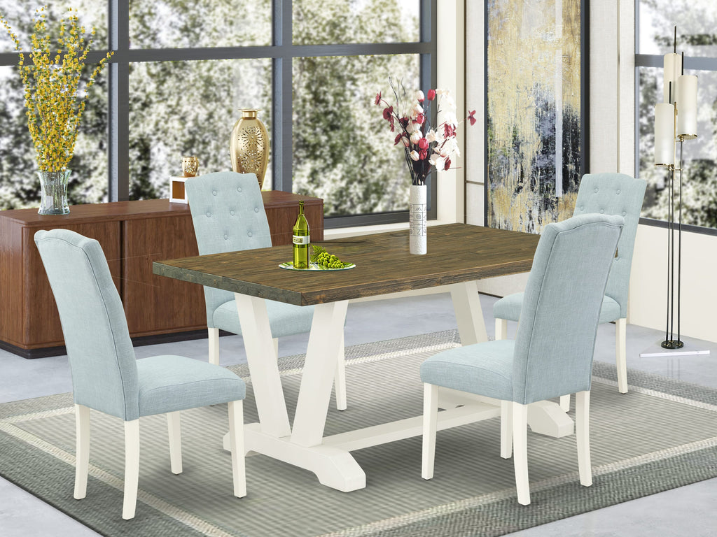 V076CKYXQ-H 5-Piece Dining Set with Rectangle Table and Linen Chairs, 36x60, Multi-Color