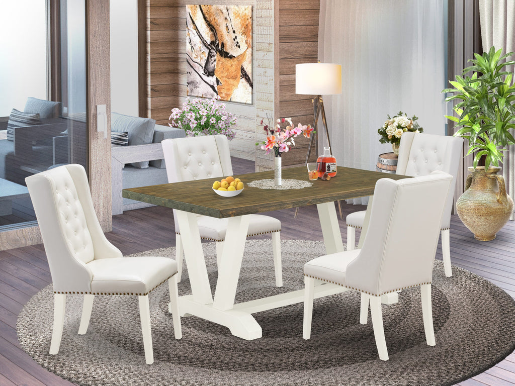 V076F9MQA-1 5-Piece Dining Ensemble with Rectangular Table and 4 Upholstered Chairs, Multicolor Elegance