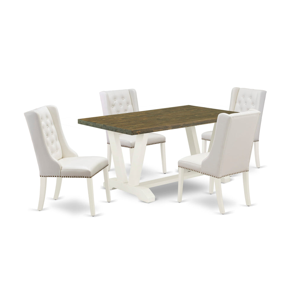 V076F9MQA-1 5-Piece Dining Ensemble with Rectangular Table and 4 Upholstered Chairs, Multicolor Elegance