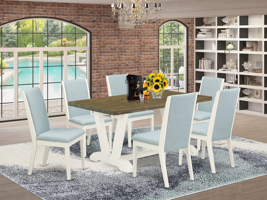 7-Piece Dining Ensemble Set - V076LS15Q-F Table & 6 Baby Blue Chairs, Multi-Color, 36x60