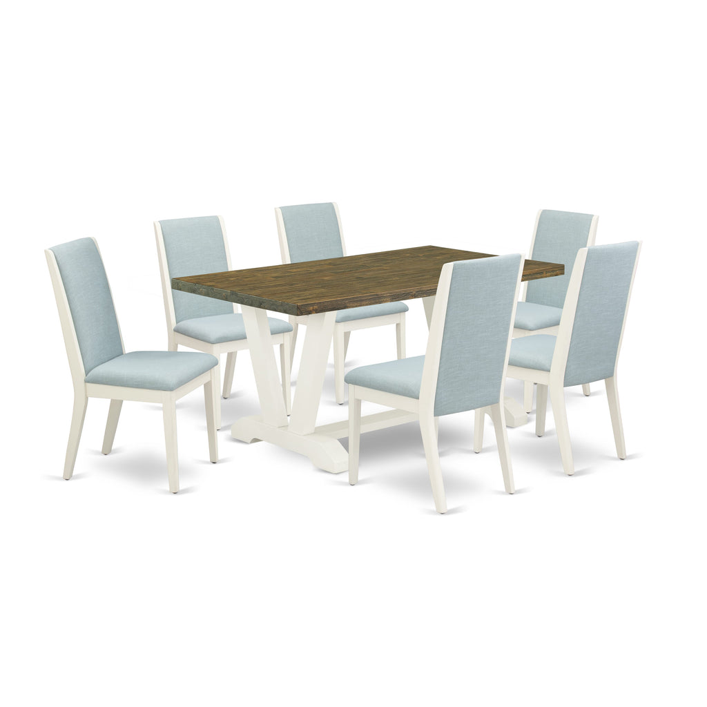 7-Piece Dining Ensemble Set - V076LS15Q-F Table & 6 Baby Blue Chairs, Multi-Color, 36x60