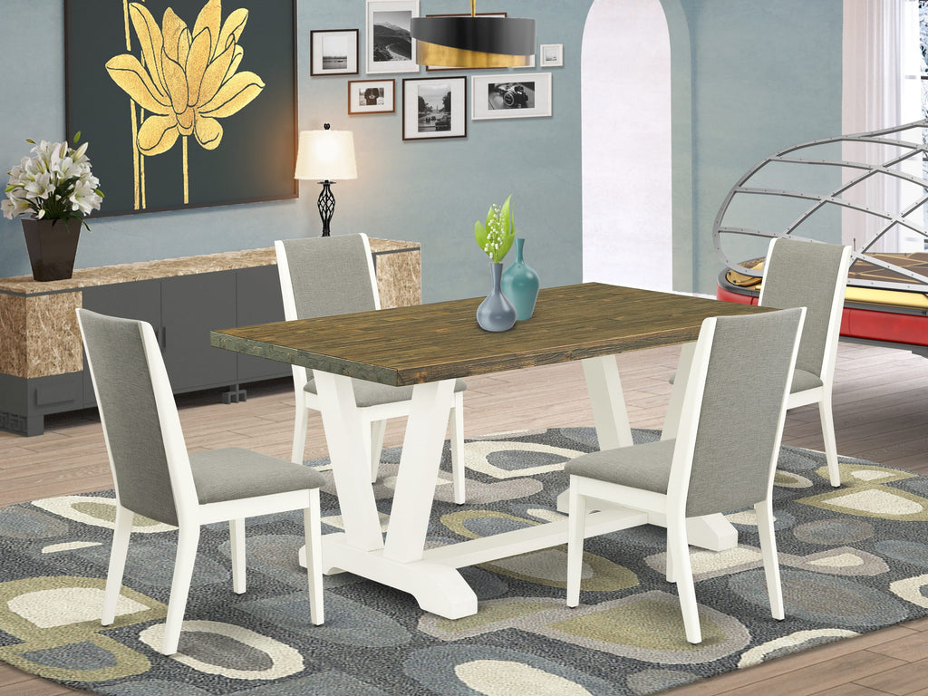 V076LR1ZX-U 5 Piece Dining Set with V-Leg Table and Shitake Linen Chairs, 36x60 Multi-Color