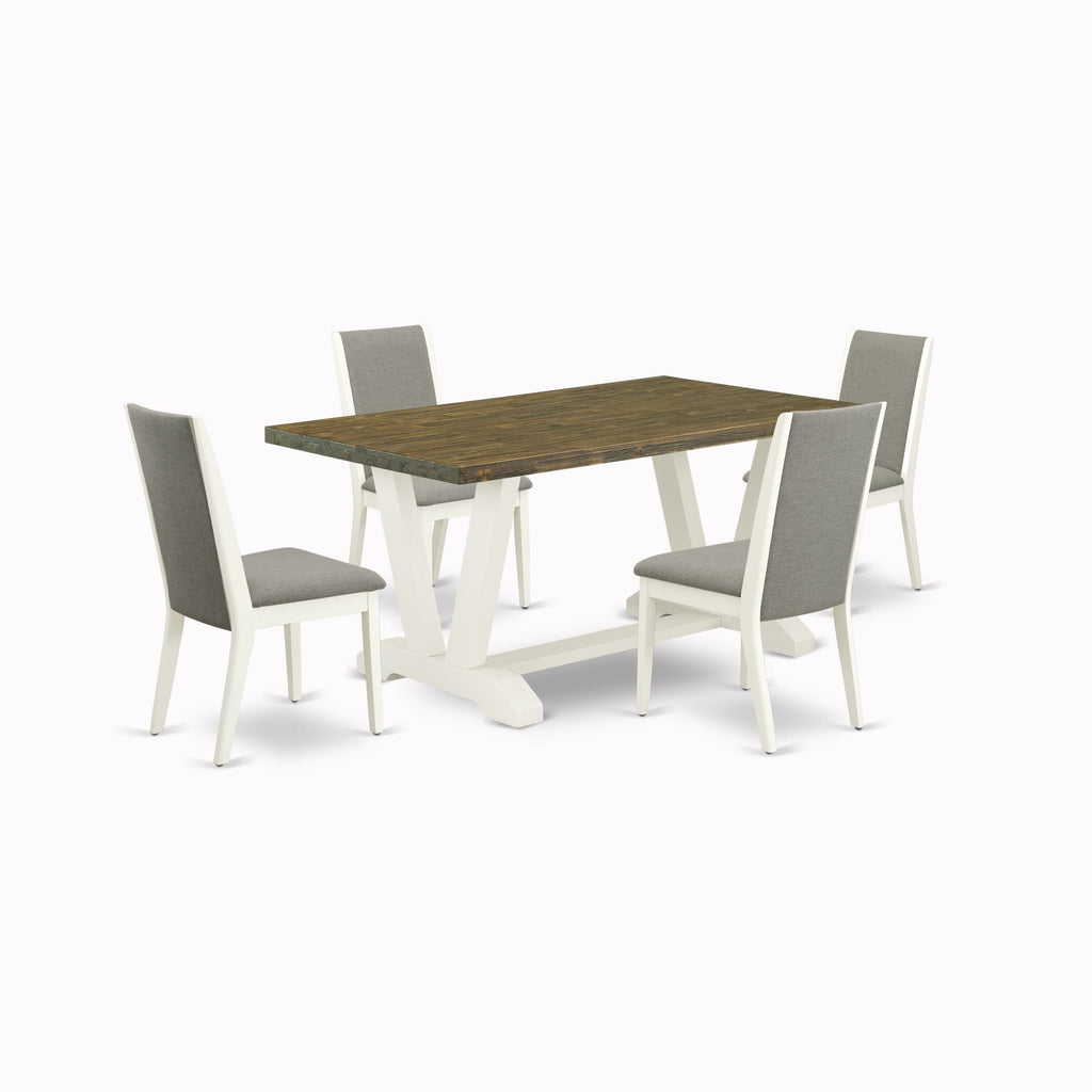 V076LR1ZX-U 5 Piece Dining Set with V-Leg Table and Shitake Linen Chairs, 36x60 Multi-Color