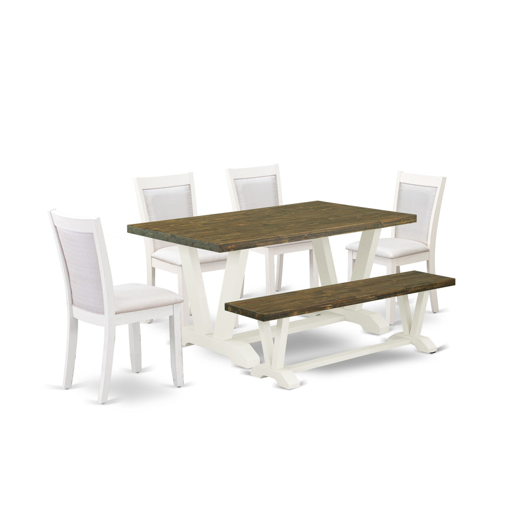 V076MEBEW-J Dinette Set with V-Legs Table, Chairs & Bench, Cream Fabric, 36x60 Multi-Color