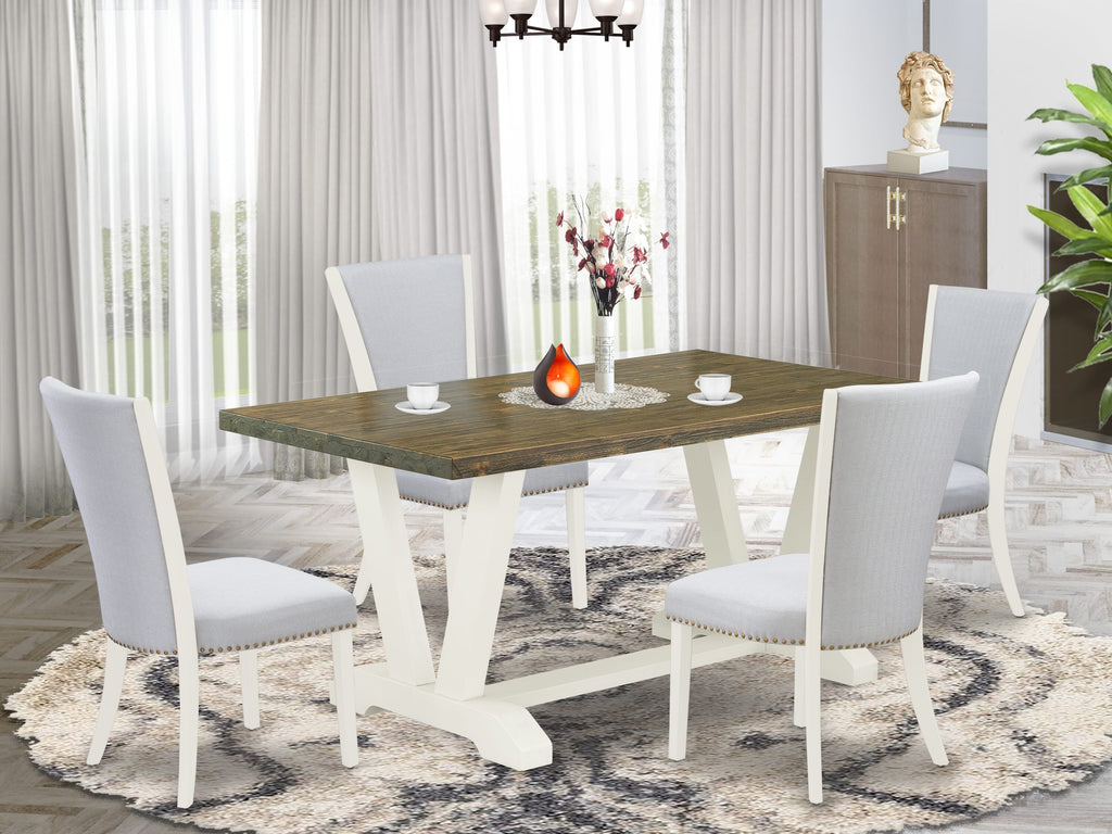 V076V17M9-P 5-Piece Dining Ensemble with Rectangular Table and V-Shaped Base Plus 4 Grey Parson Chairs