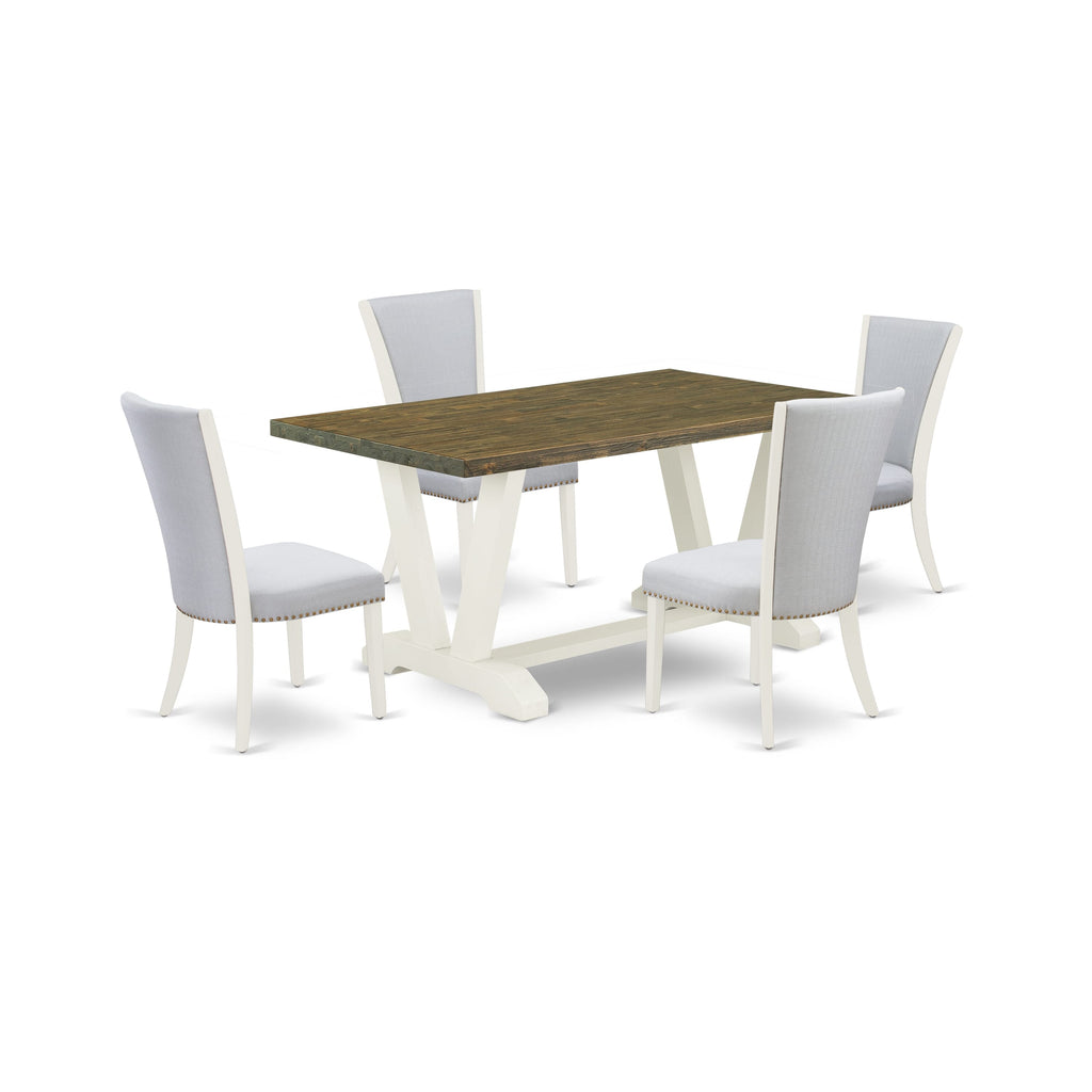 V076V17M9-P 5-Piece Dining Ensemble with Rectangular Table and V-Shaped Base Plus 4 Grey Parson Chairs
