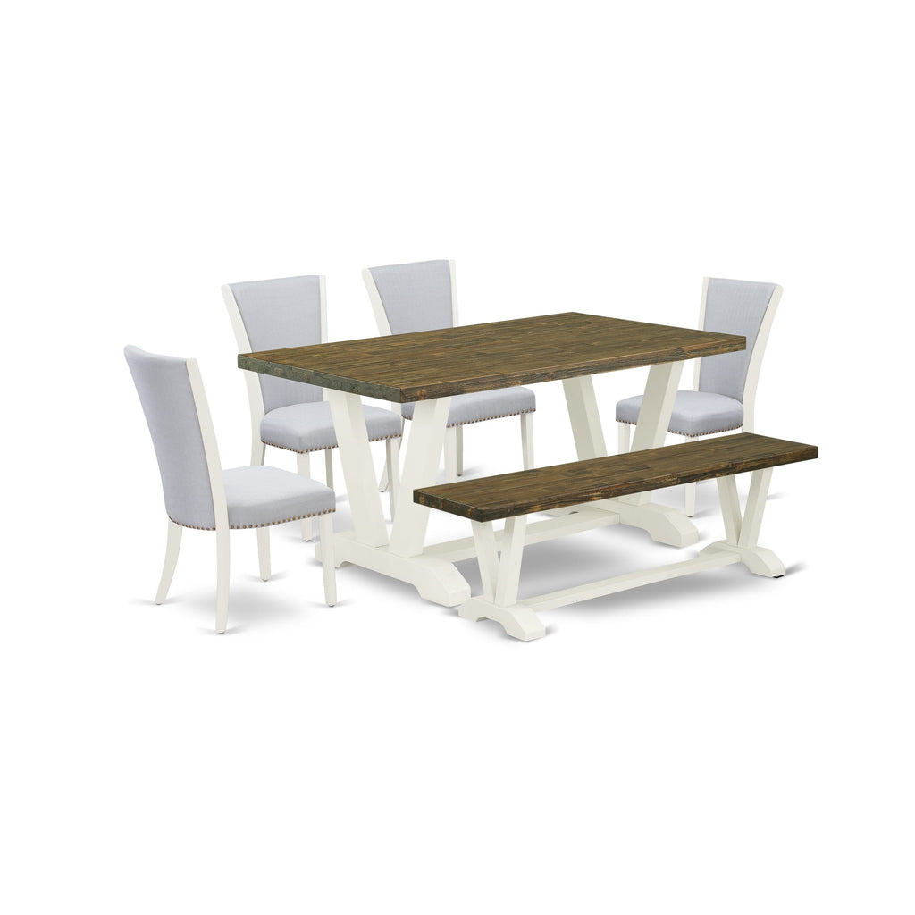 V076VFD5N-H Stylish 6 Pc Dining Ensemble with Rectangular Table, V-Legs, Parson Chairs & Bench in Multi-Color