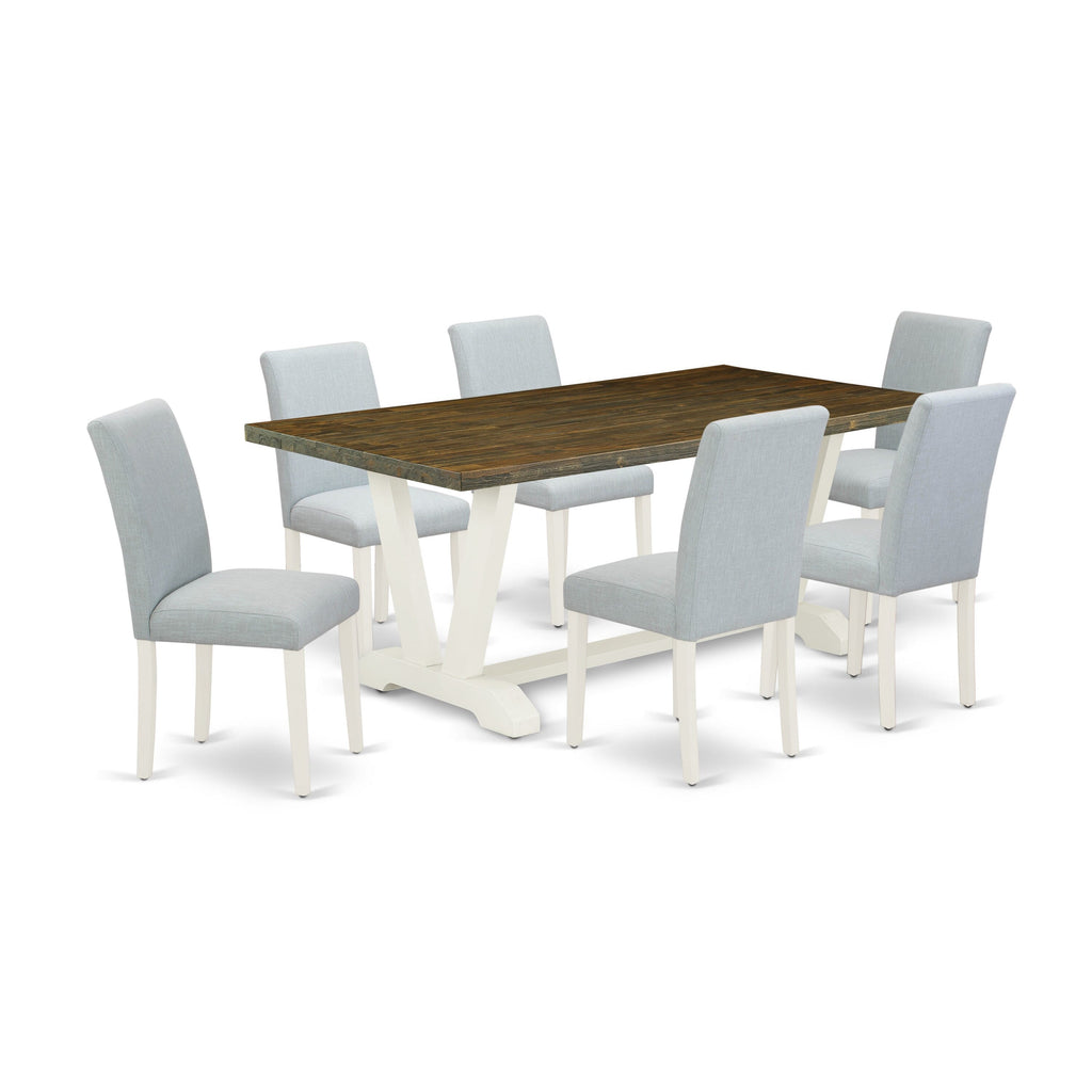 V077AQPCG-E 7-Piece Dining Ensemble with Rectangular Table and Six Elegant Chairs in Sea Tint and Multi-Hues