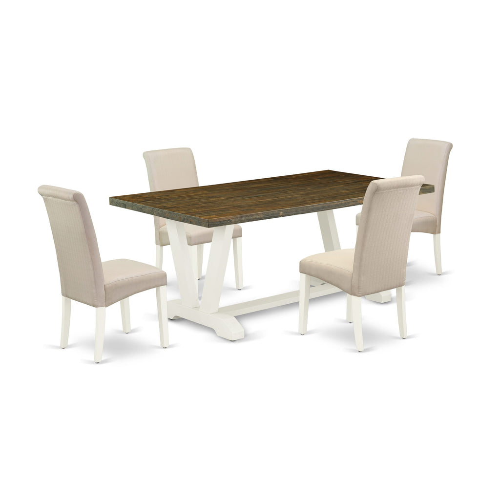 V077BBHF7-Q Elegant 5-Piece Dining Set with Modern Rectangle V-Leg Table and 4 Multi-Color Upholstered Chairs
