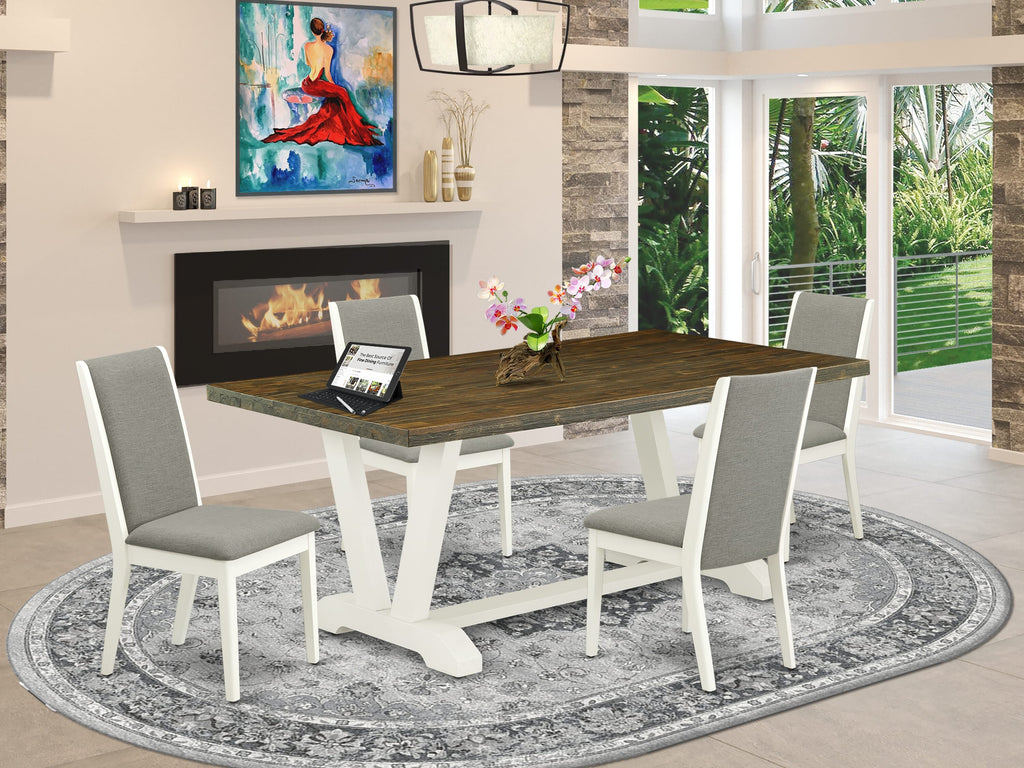 V077LI5IO-H Contemporary Dining Ensemble with V-Leg Rectangle Table & Shitake Fabric Chairs