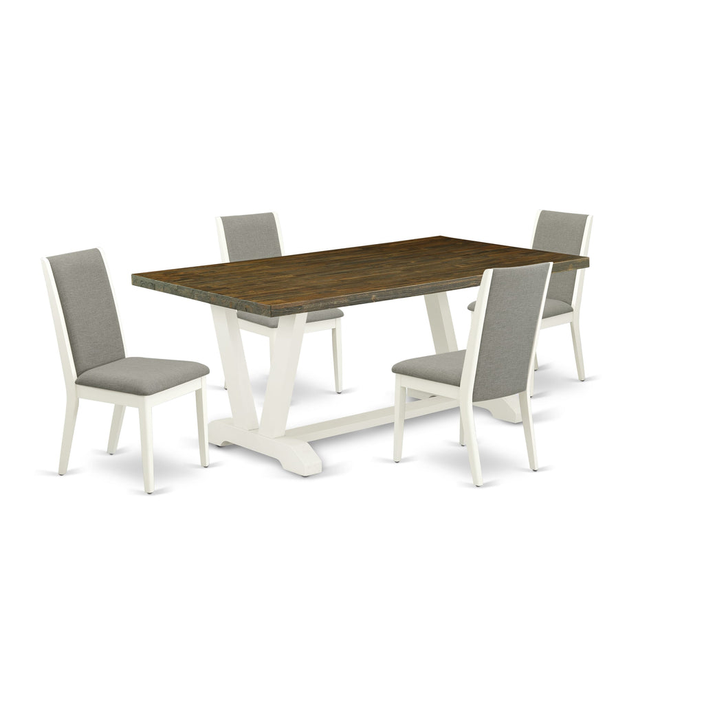 V077LI5IO-H Contemporary Dining Ensemble with V-Leg Rectangle Table & Shitake Fabric Chairs