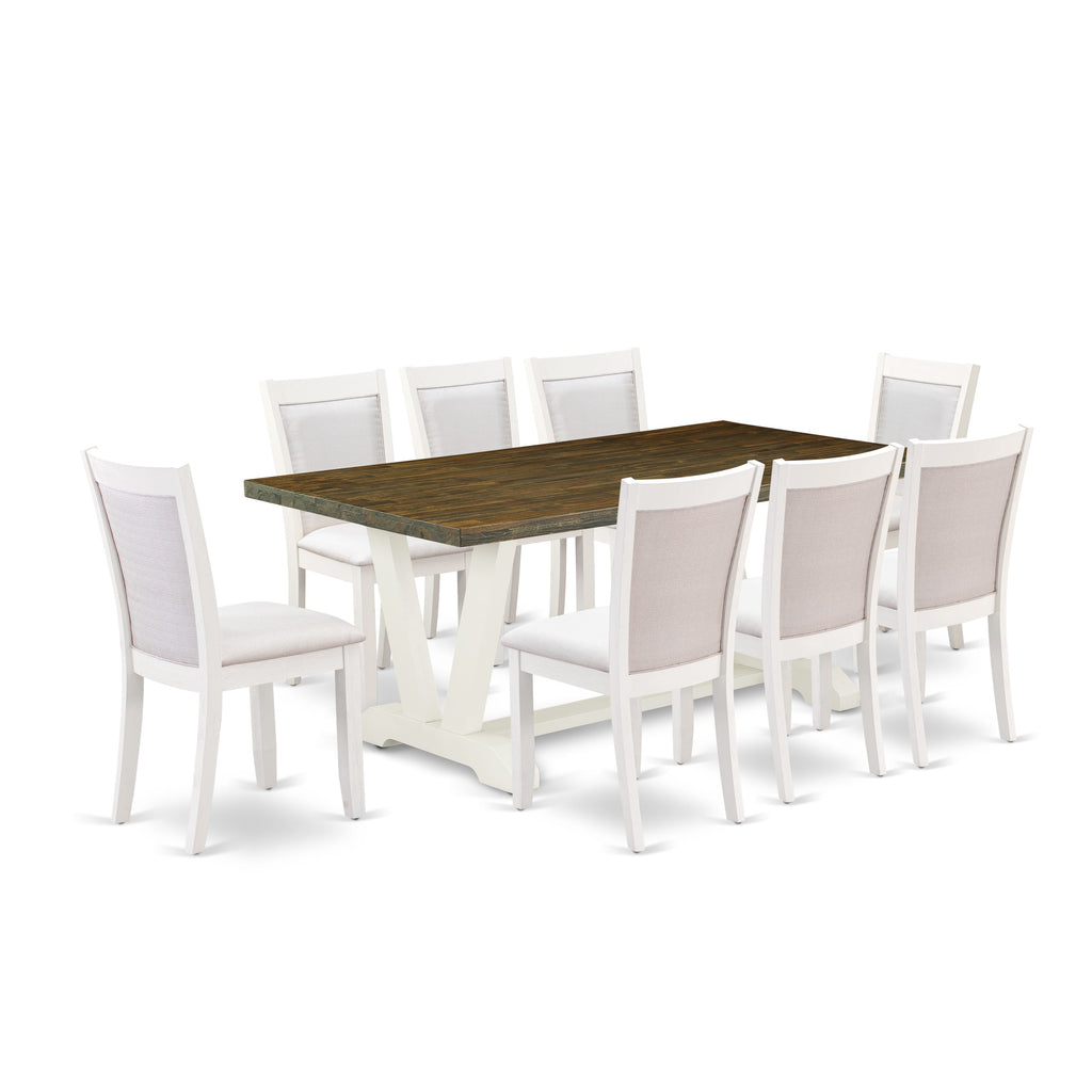 V077MJ5Y7-I 9-Piece Dining Ensemble with Rectangular Wood Table and Cream Linen Chairs, 40x72