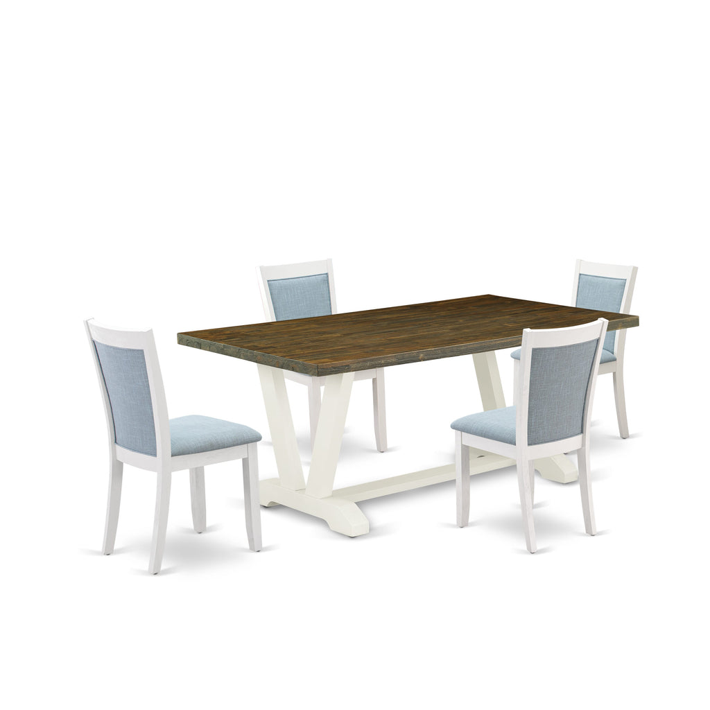 5-Piece Dining Ensemble  V077MTYTS-I with Rectangular Table and V-Legs Plus 4 Baby Blue Linen Parson Chairs, 40x72'' Multi-Color Set