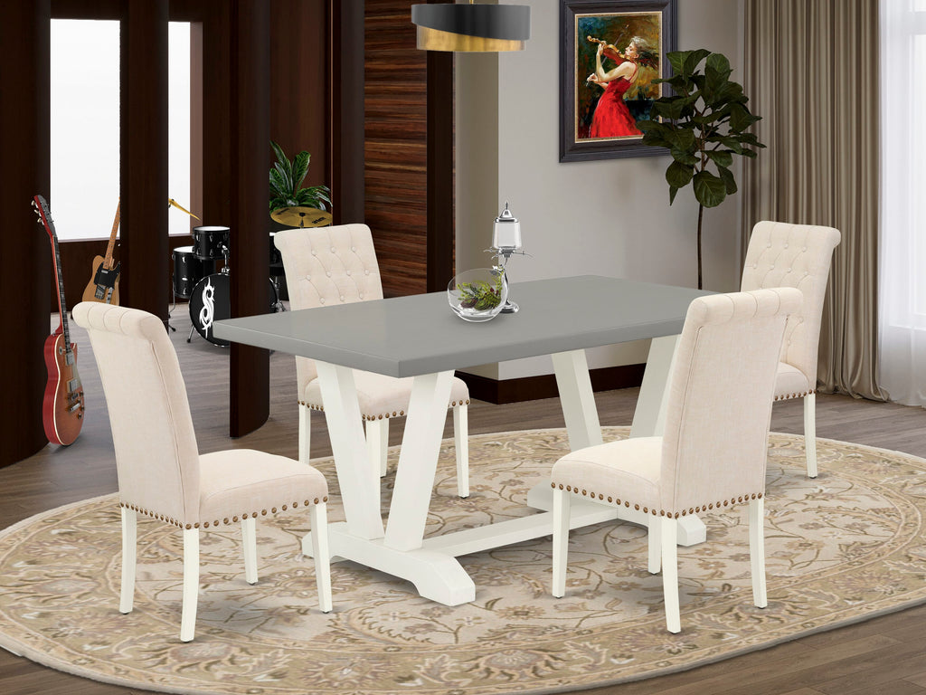 V096BMTN8-A 5 Piece Dining Set with V-Legs & Upholstered Seats for Four - 36x60 Rectangle Table