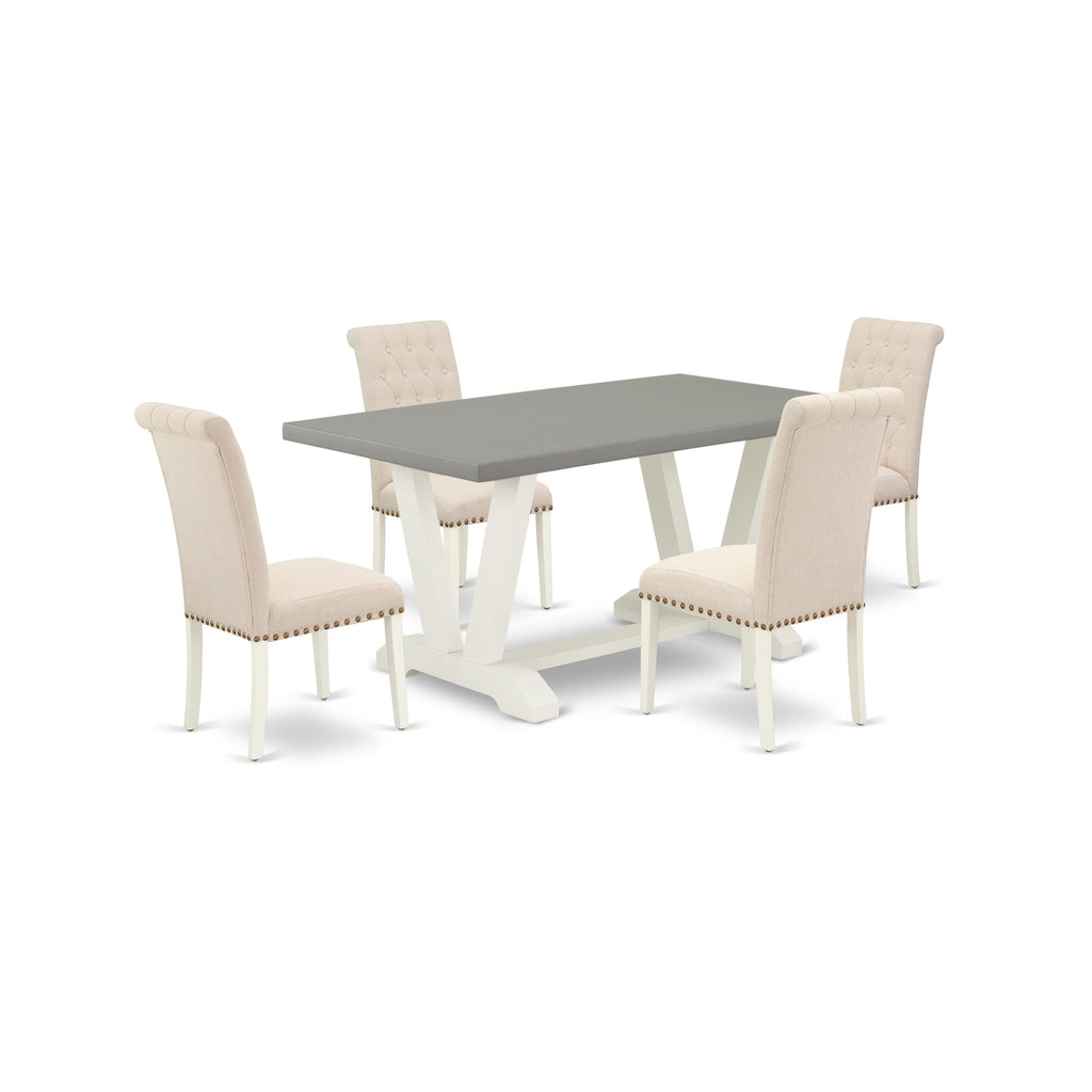 V096BMTN8-A 5 Piece Dining Set with V-Legs & Upholstered Seats for Four - 36x60 Rectangle Table