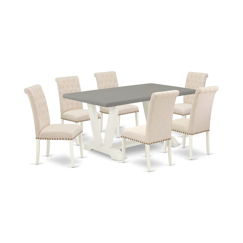 V096BJHZP-Q Modern 7-Piece Dining Ensemble Angular-Legged Table and Beige Upholstered Seating Set, 36x60