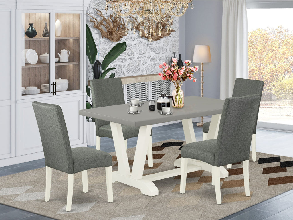 V096DV0ZW-U Modern Dining Ensemble 5-Piece Set with Rectangular Table and Gray Linen Chairs, 36x60 Multi-Color