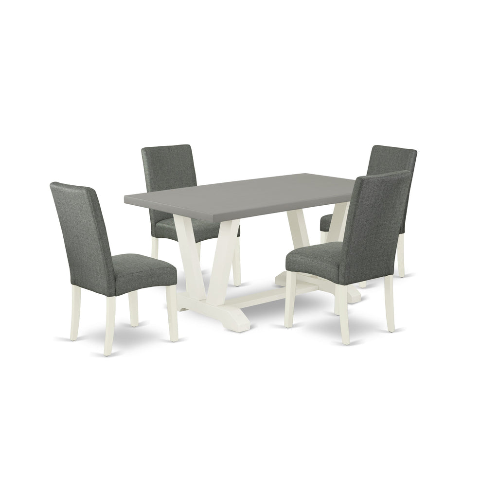 V096DV0ZW-U Modern Dining Ensemble 5-Piece Set with Rectangular Table and Gray Linen Chairs, 36x60 Multi-Color