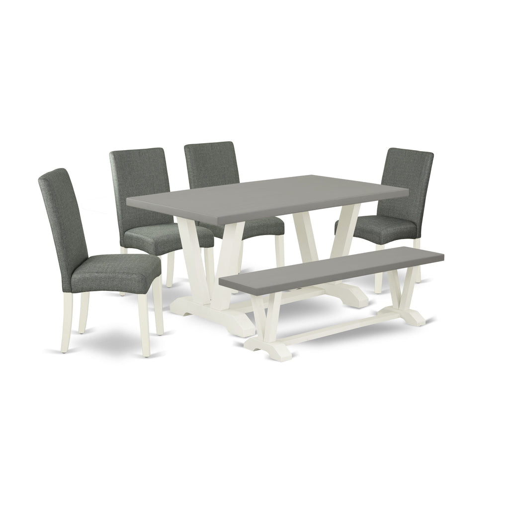 V096DILDO-4 Dining Ensemble 6-Piece Set - Rectangular Table, 4 Parson Chairs, Multi-Hued Bench