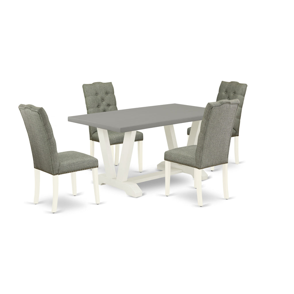 V096ENVDF-T 5 Piece Dining Ensemble Rectangle V-Leg Table & 4 Gray Fabric Parson Chairs, Multi-Color, 36x60