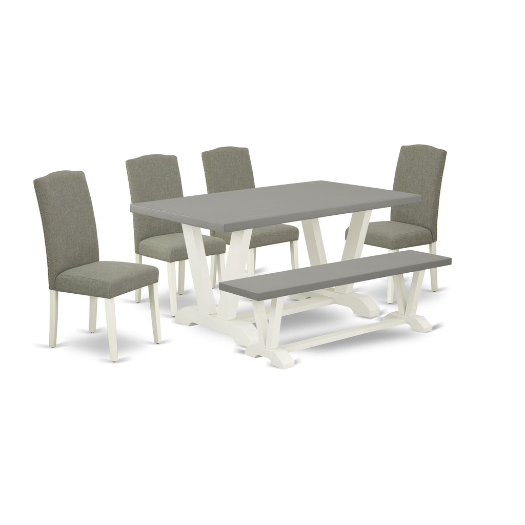 V096EUIJZ-5 6 Piece Dining Ensemble Rectangular Table & V-Legged Charcoal Chairs with Bench