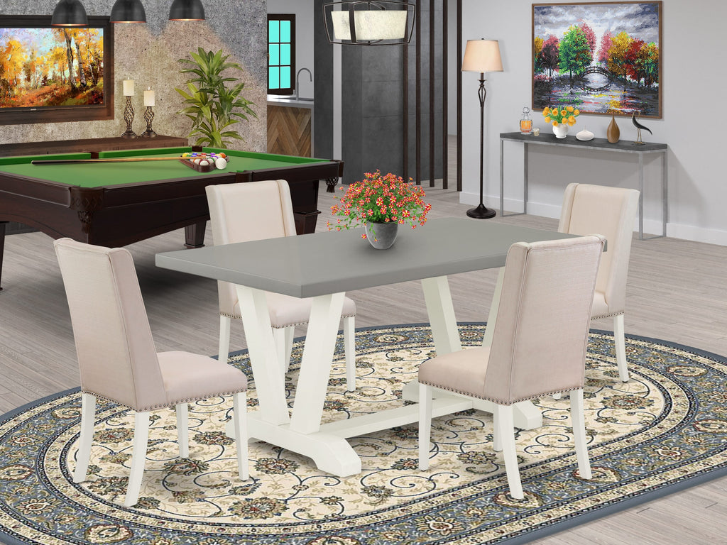 V096FZY4F-F Luxurious Dining Set with a Rectangular Table and Elegant Cream Seating for 5