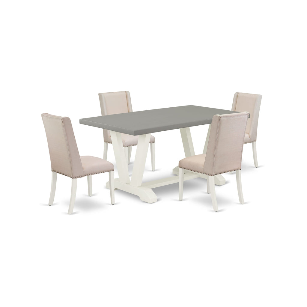 V096FZY4F-F Luxurious Dining Set with a Rectangular Table and Elegant Cream Seating for 5