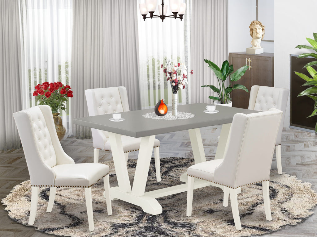 V096FC90T-B 5-Piece Modern Dining Set with V-Leg Table & 4 Faux Leather Chairs, Multi-Color 36x60
