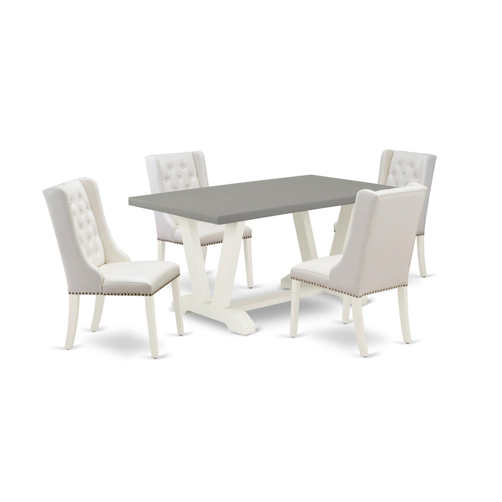 V096FC90T-B 5-Piece Modern Dining Set with V-Leg Table & 4 Faux Leather Chairs, Multi-Color 36x60