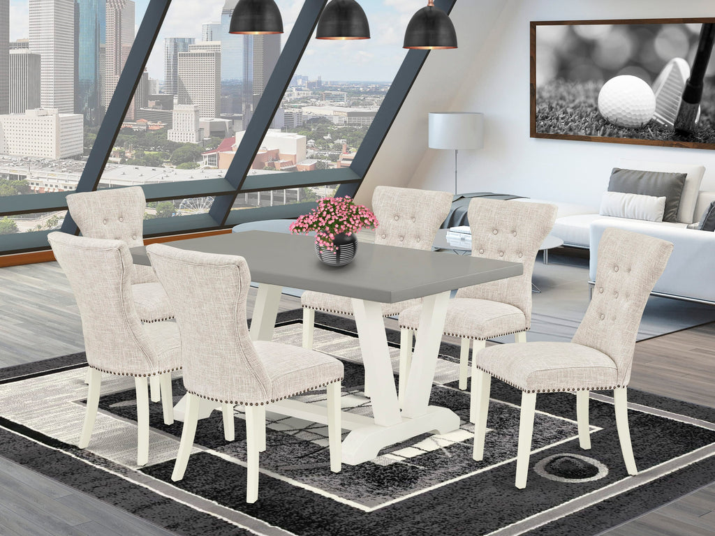 Elegant 7-Piece Rectangular Dining Set V096GI3LV-J with V-Legs and Upholstered Chairs - 36x60 Inch, Multi-Tone