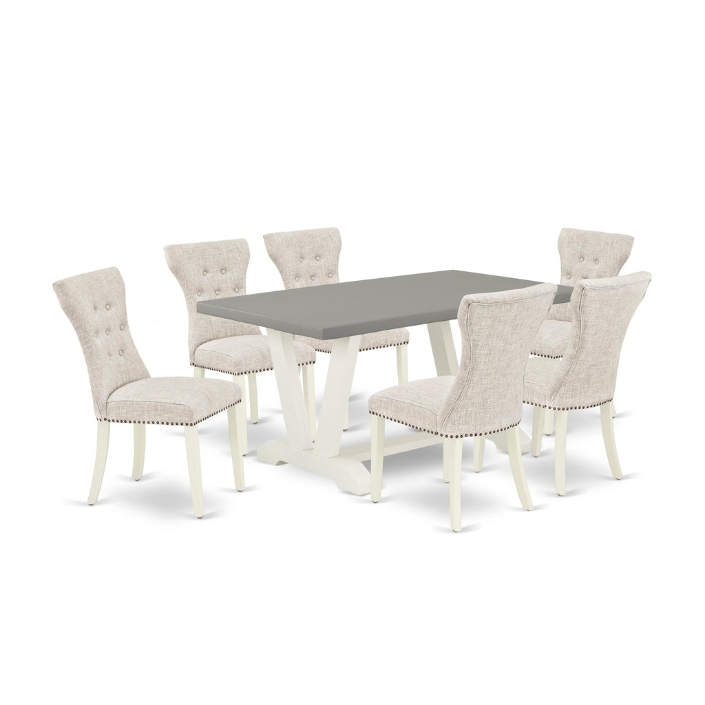Elegant 7-Piece Rectangular Dining Set V096GI3LV-J with V-Legs and Upholstered Chairs - 36x60 Inch, Multi-Tone