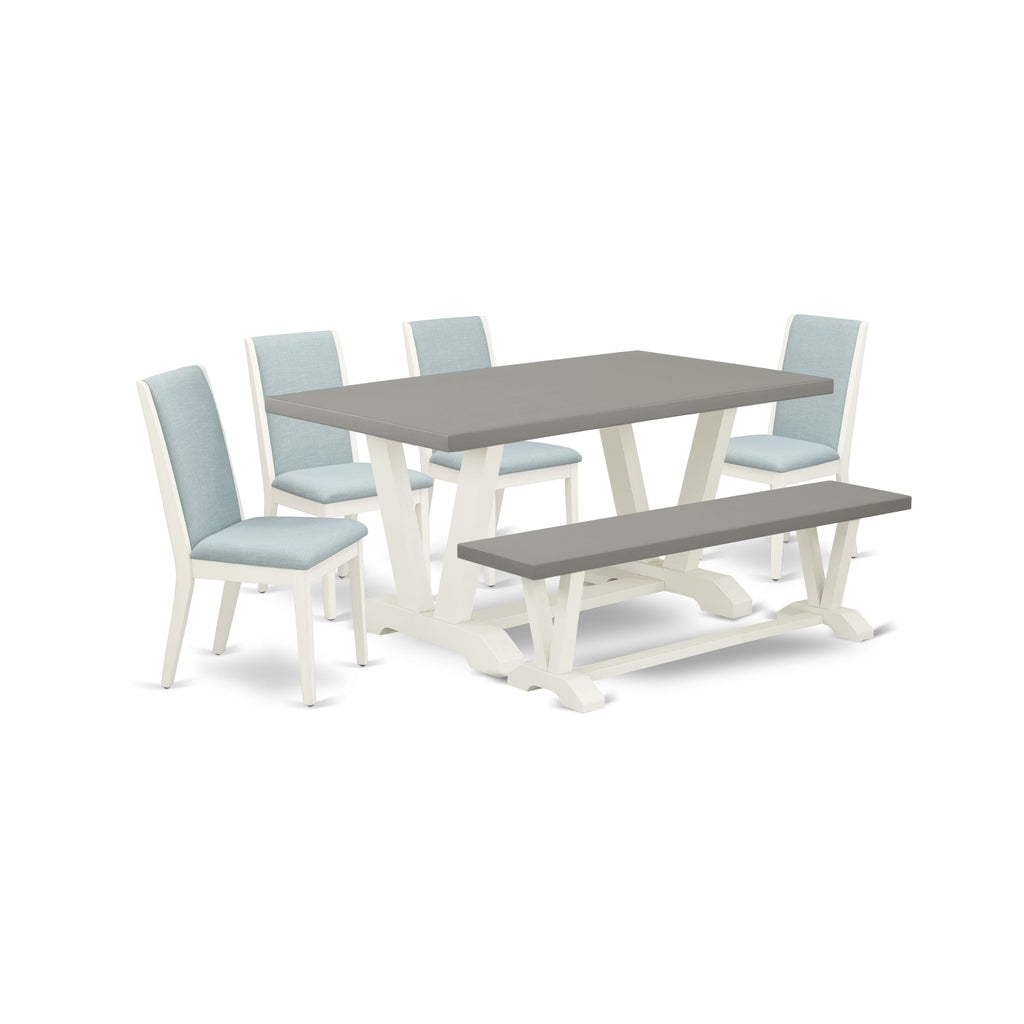 V096L3UMO-D Elegant 6-Piece Dining Ensemble with Rectangular Table, Upholstered Chairs & Bench, Multi-Hue