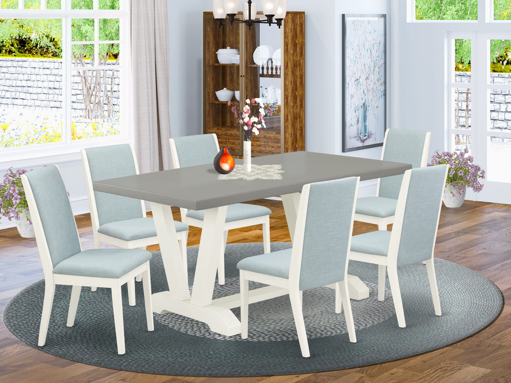 7-Piece Set V096L9GSP-J Rectangle V-Leg Dining Table & 6 Baby Blue Chairs, 36x60