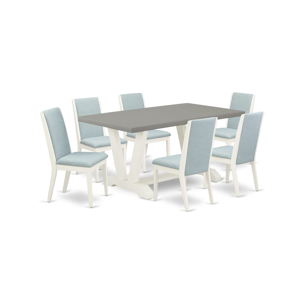 7-Piece Set V096L9GSP-J Rectangle V-Leg Dining Table & 6 Baby Blue Chairs, 36x60