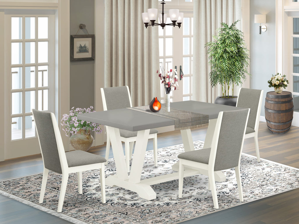 V096LKFO6-L 5-Piece Dining Set with V-Leg Table & 4 Linen Chairs, 36x60 Inch, Multi-Color Decor