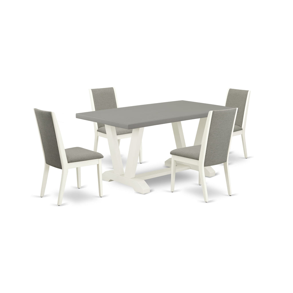 V096LKFO6-L 5-Piece Dining Set with V-Leg Table & 4 Linen Chairs, 36x60 Inch, Multi-Color Decor