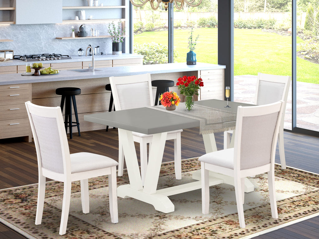 V096MTR83-1 5-Piece Dining Set with V-Leg Table & Cream Parson Chairs, 36x60 Inch, Multi-Color