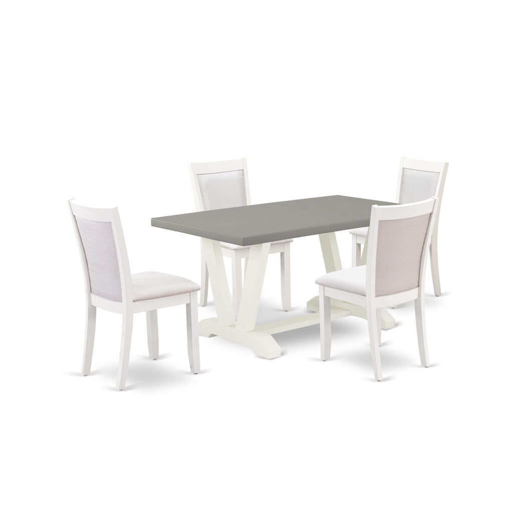 V096MTR83-1 5-Piece Dining Set with V-Leg Table & Cream Parson Chairs, 36x60 Inch, Multi-Color