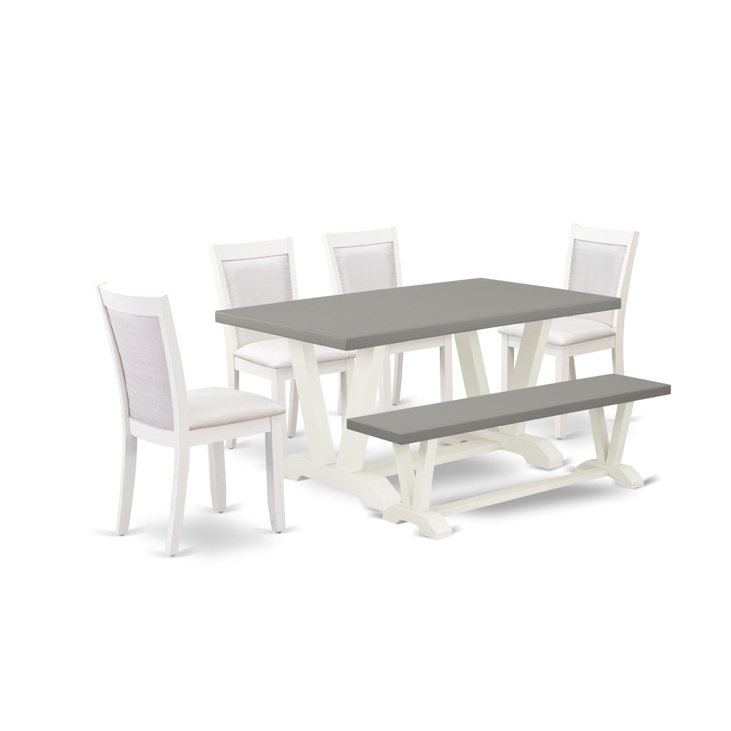 V096M1Z8Y-L Dining Ensemble Elegant 6-Piece Set with V-Leg Table, 4 Cream Parsons, and Bench - 36x60