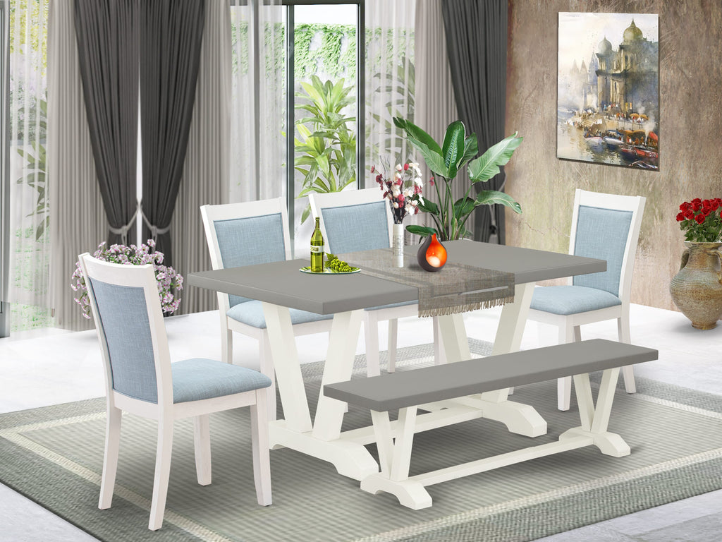V096MI9QE-8 6-Piece Set Rectangle Table & Baby Blue Parson Chairs with Bench, Multi-Color, 36x60