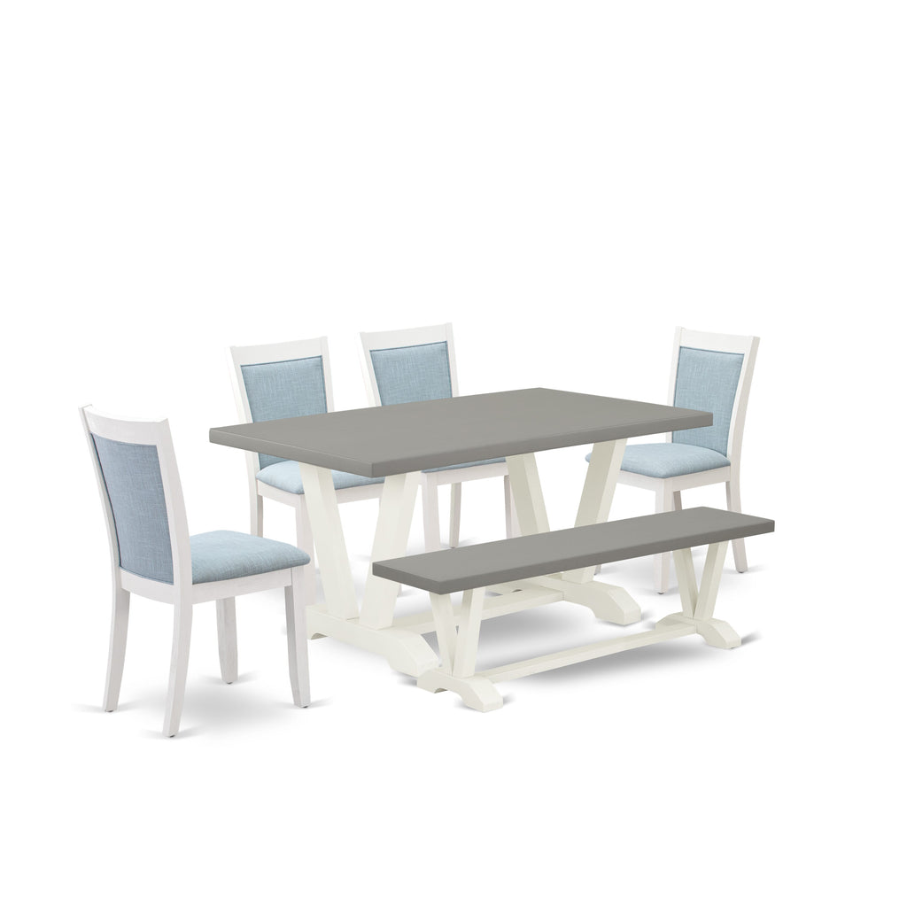 V096MI9QE-8 6-Piece Set Rectangle Table & Baby Blue Parson Chairs with Bench, Multi-Color, 36x60