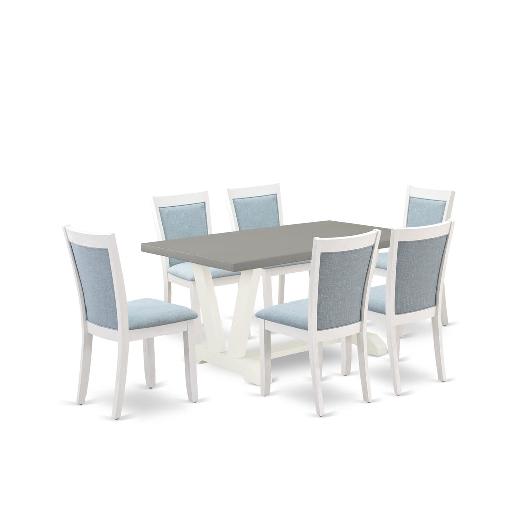 V096MU3MP Dining Set 7 Piece Collection with Table and Charming Blue Chairs, Multi-Color Furnish