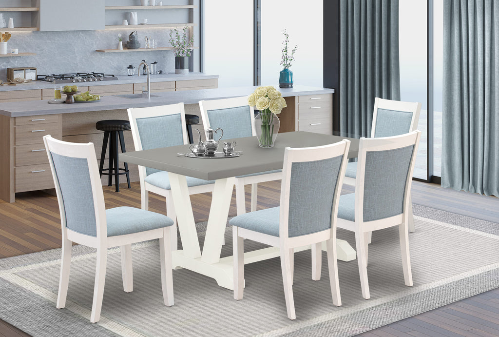 V096MU3MP Dining Set 7 Piece Collection with Table and Charming Blue Chairs, Multi-Color Furnish