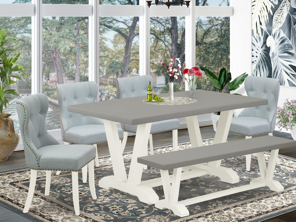 6-Piece Dining Set with 4 Blue Parson Chairs and Bench V096SUE9G-V Modern Dining Table Collection for Chic Interiors