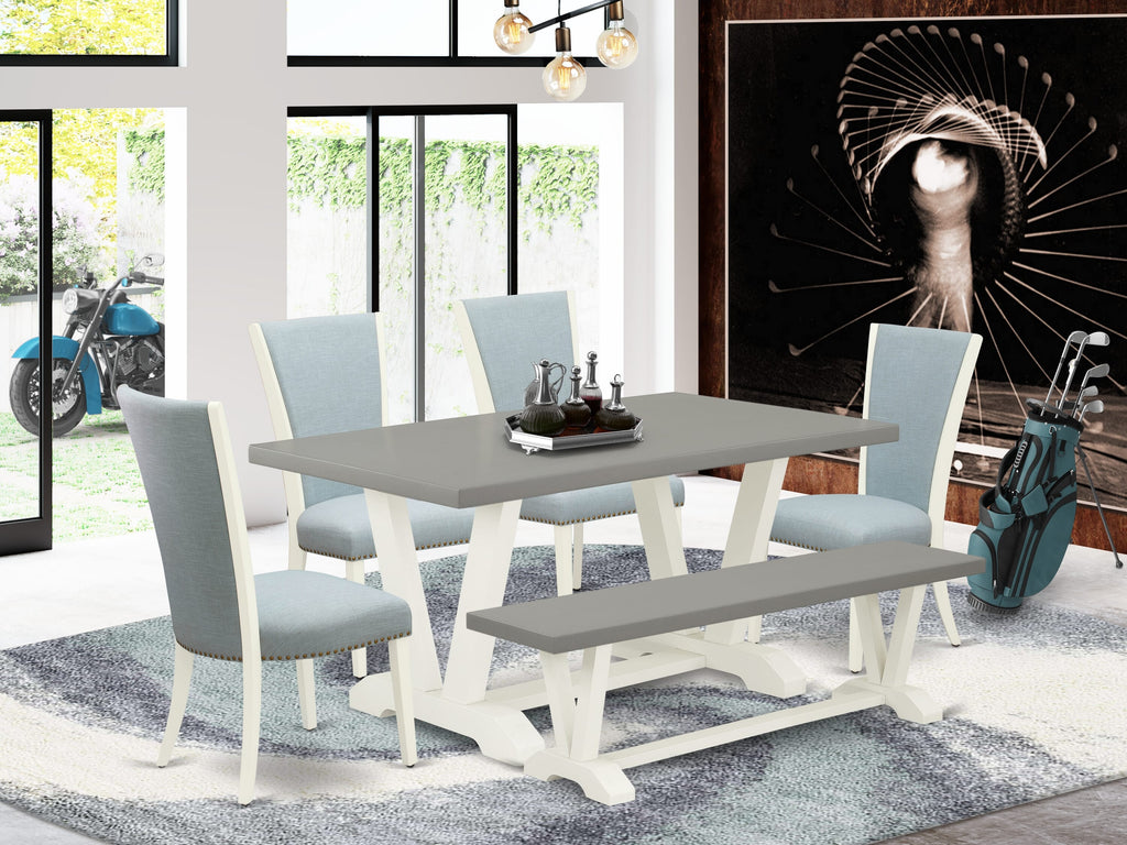V096VR7HZ-E 6 Piece Dining Ensemble with Rectangle Table & Seating Set in Multi-Hue, 36x60