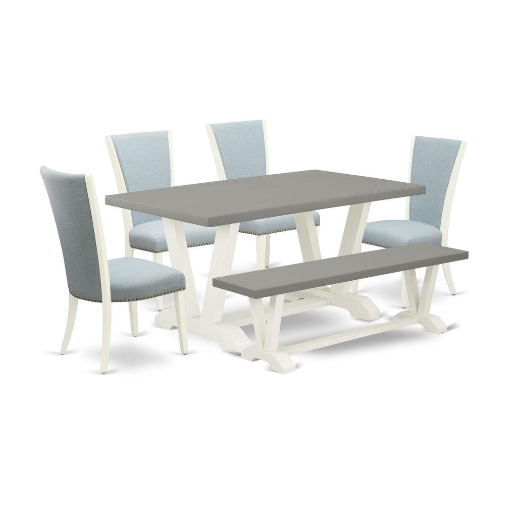 V096VR7HZ-E 6 Piece Dining Ensemble with Rectangle Table & Seating Set in Multi-Hue, 36x60