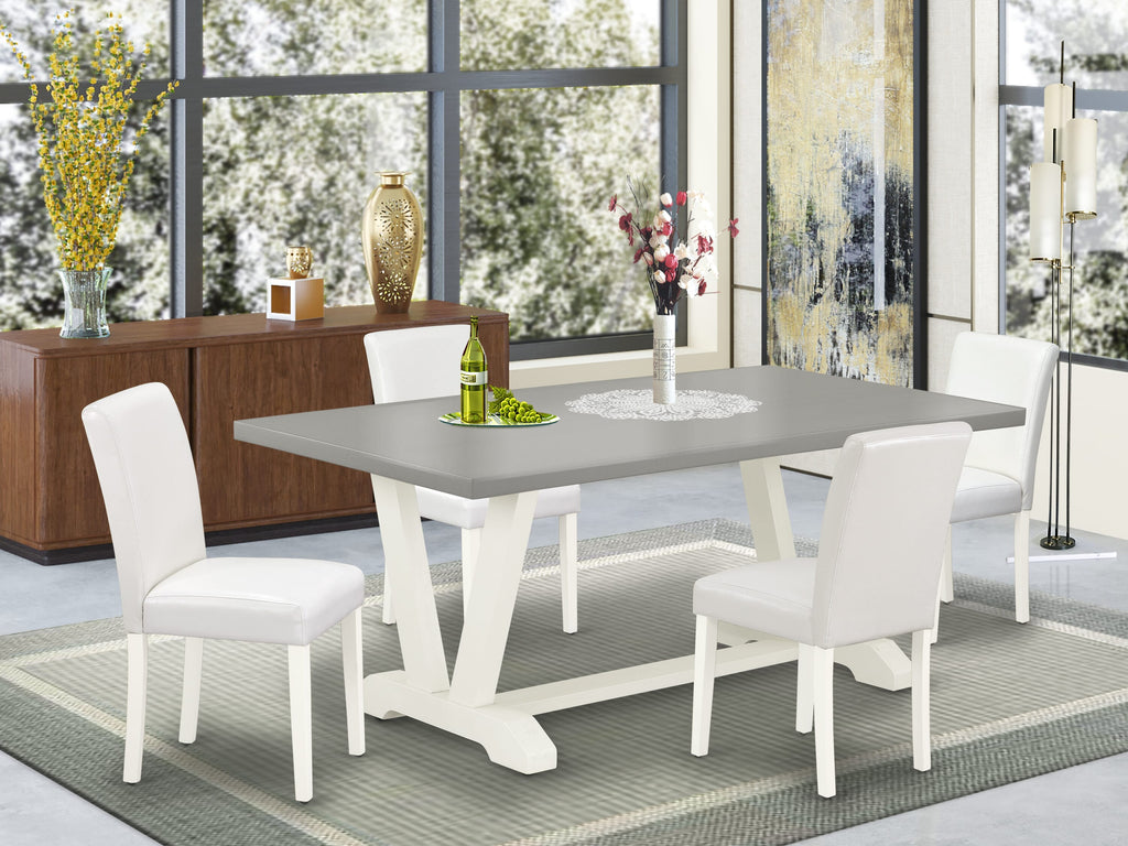 V097AGDQK-P 5-Piece Dining Ensemble with Rectangular Table and V-Leg Design with Upholstered Chairs, Multi-Colored