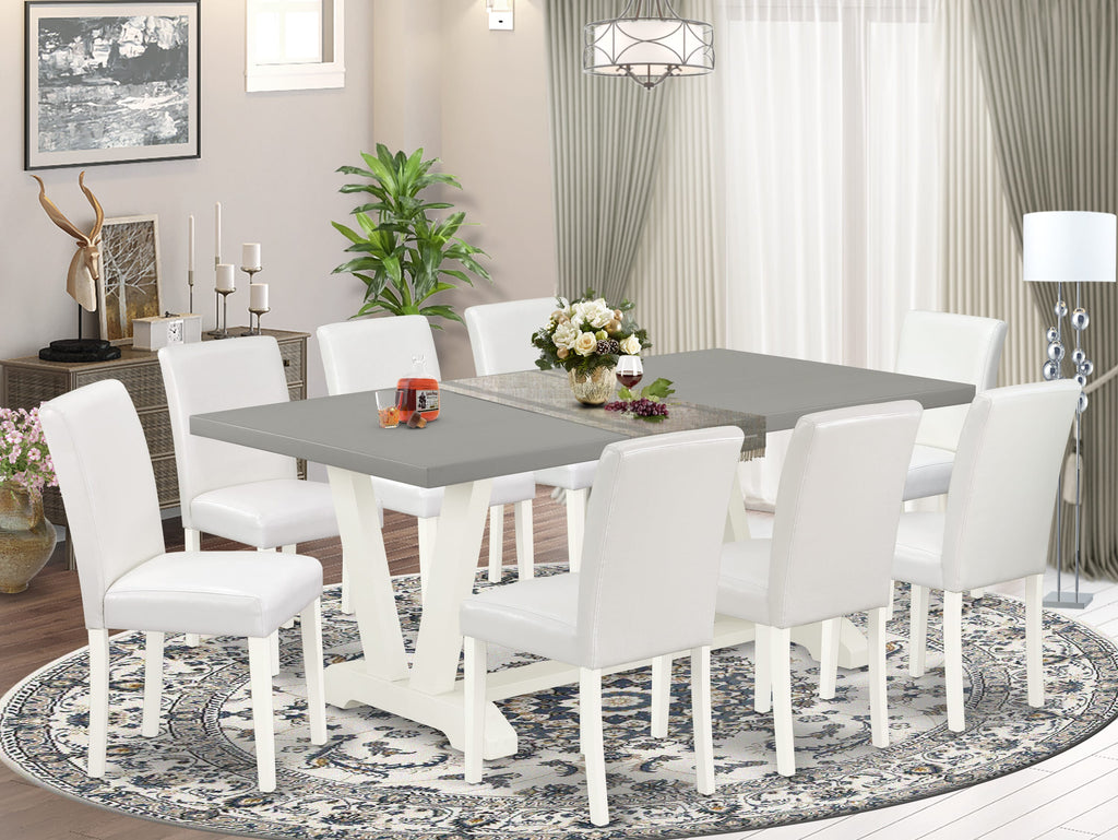 9 Piece Dining Set V097ALELQ-Q with Large Table and White Seating for 8, Multi-Tone