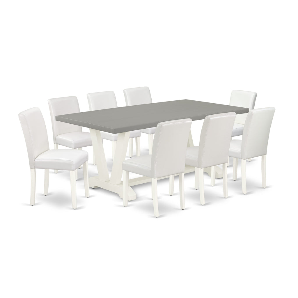 9 Piece Dining Set V097ALELQ-Q with Large Table and White Seating for 8, Multi-Tone